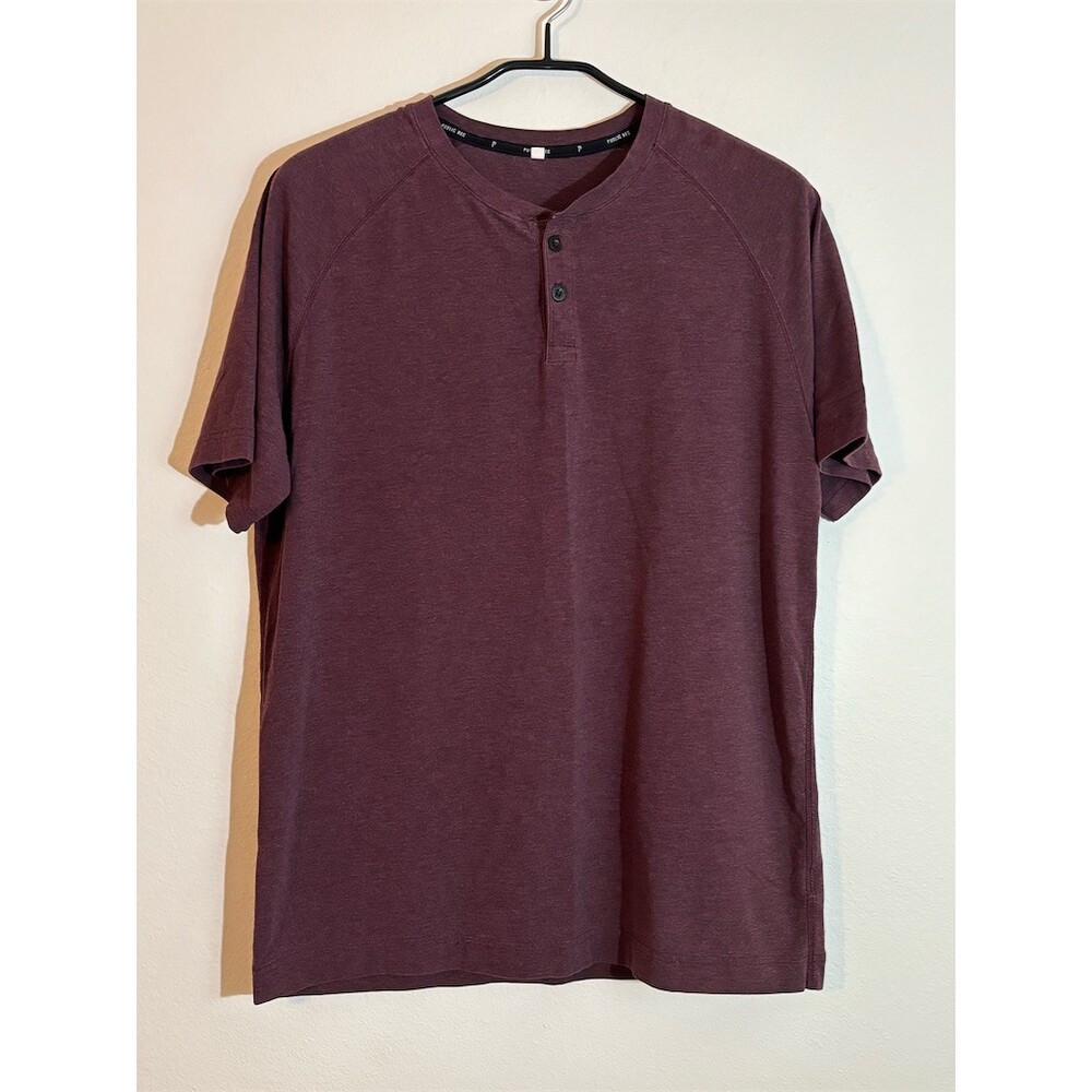 Public Rec Men's Henley Shirt Size L Burgundy Heathered Short Sleeve Knit